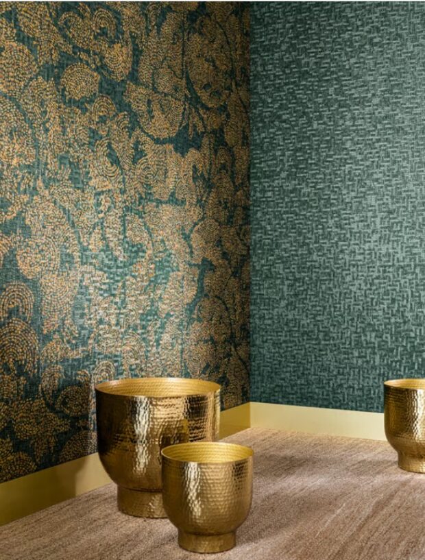 photo of 2 wallpapers in one room in turquoise