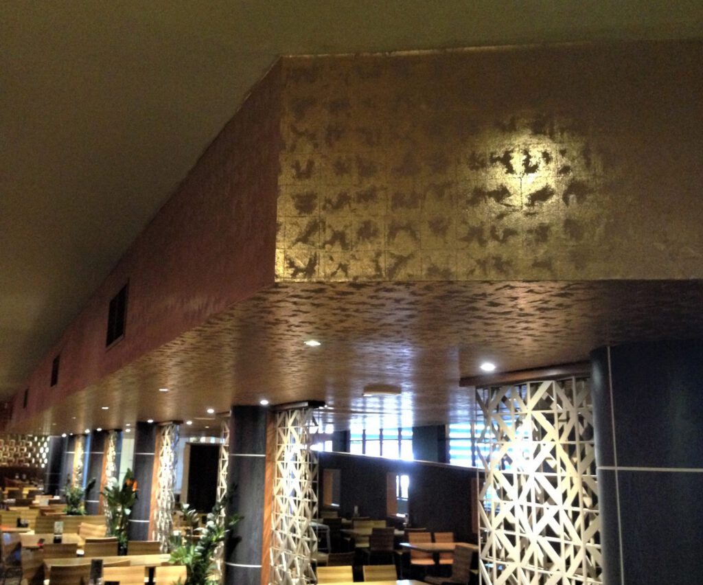 Wallpapered ceiling at East Leagues Club