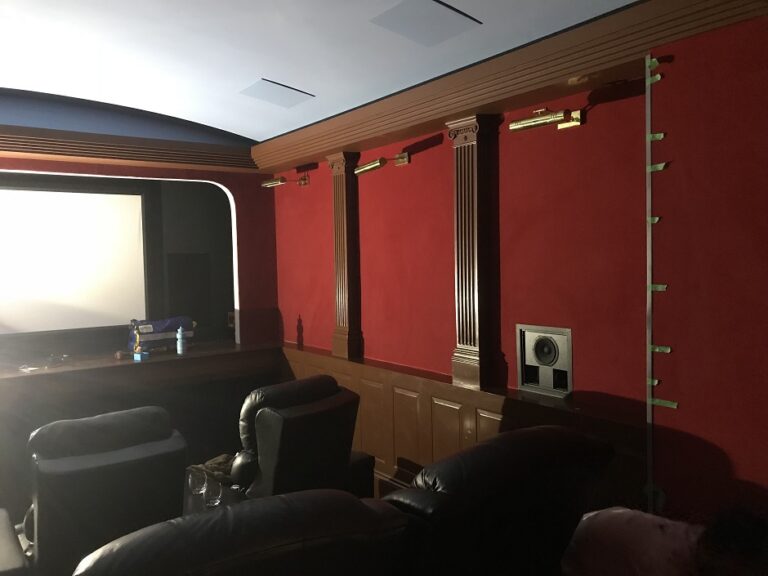 red accoustic wallpaper cinema room