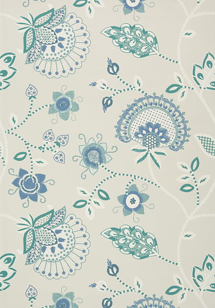 Embriodery style floral wallpaper aqua