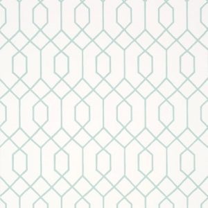 Geometric wallpaper traditional trellis pattern aqua on white