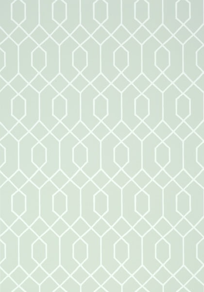 Geometric trellis wallpaper in palest green