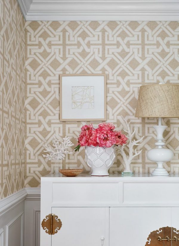 Beige lattice wallpaper for traditional home