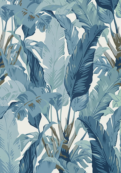Travellers blue Palm leaf wallpaper