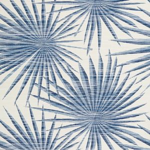 Palm frond blue and white grasscloth wallpaper