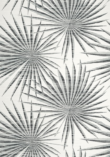 Palm frond grasscloth wallpaper black and white