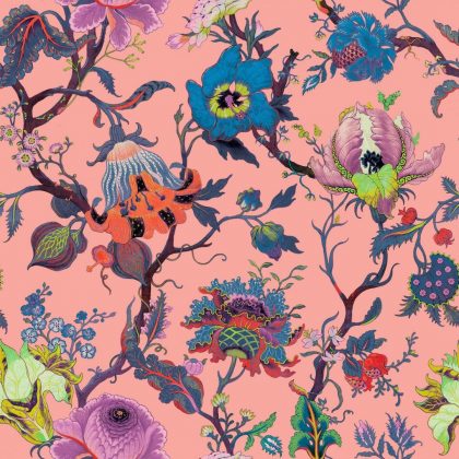 brightly coloured floral wallpaper