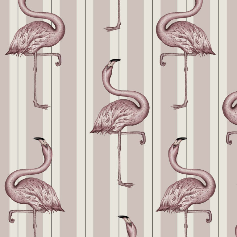 Flamboyance flamingo and striped pink wallpaper