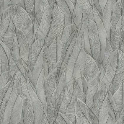 large leaves in icy grey wallpaper