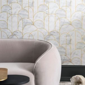Arch wallpaper- marble effect with Art Deco pattern
