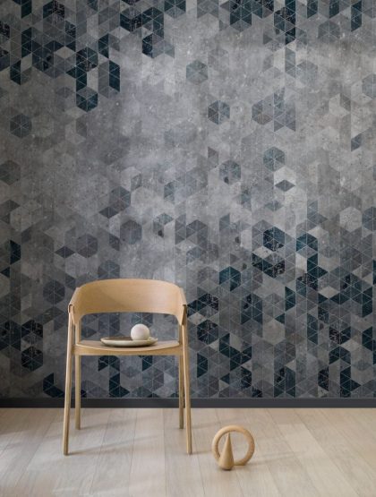 geometric wallpaper mural blue and grey triangles