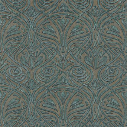 fancy patterned wallpaper in turquoise