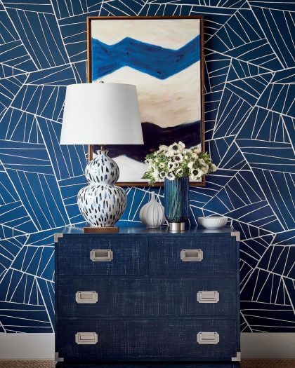 Bold geometric wallpaper design Jordan in blue