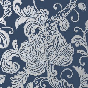 navy and silver damask traditional wallpaper design