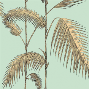 beige and aqua palm leaves wallpaper