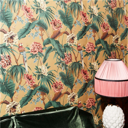 paradisa sand parrot and floral wallpaper