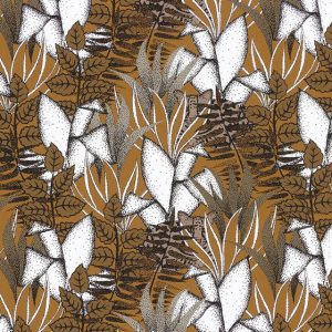 Tigris wallpaper in mustard jungle leaves with hidden tiger