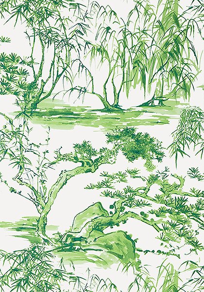 Japanese garden wallpaper in green