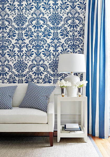 blue and white damask wallpaper