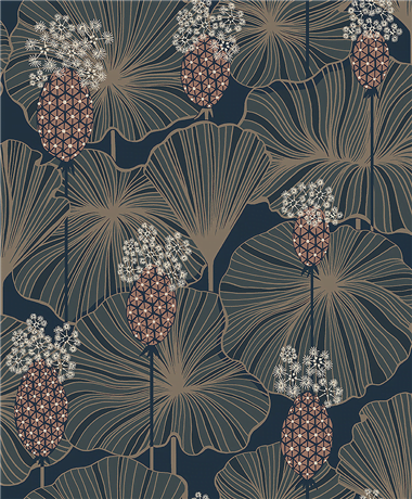 navy floral Japanese syle wallpaper