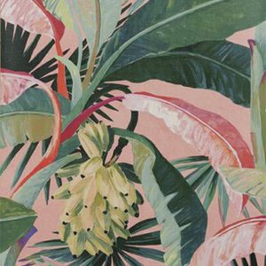 tropical palm leaf and banana pink wallpaper