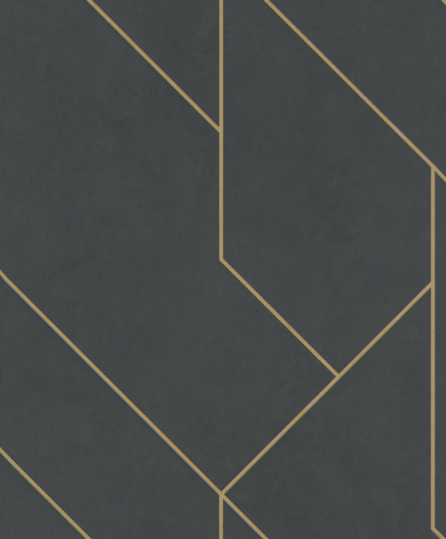 Geometric - Black & Gold - Classic Art Deco style wallpaper - matt black