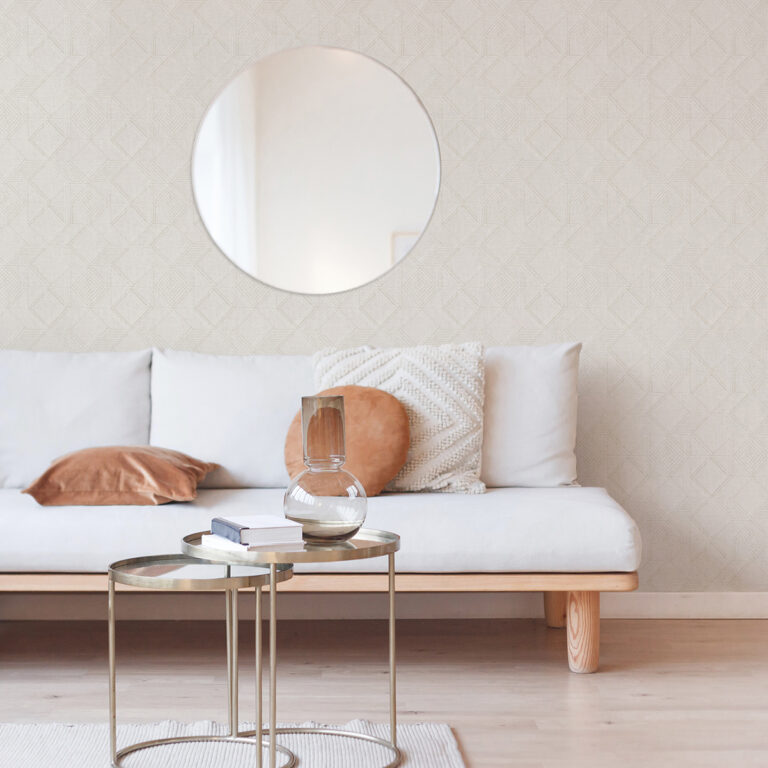 living room cream geometric wallpaper