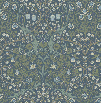 traditional floral wallpaper blue and green