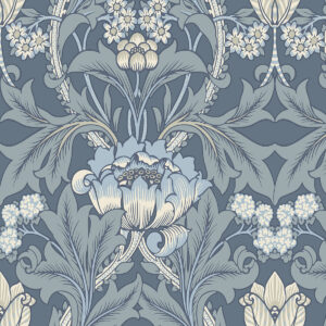 soft blue traditional wallpaper in a bold flower