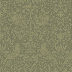 olive green wallpaper with birds