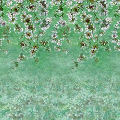 trailing flowers in emerald green. Chinnoisserie style wallpaper