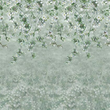 Chinnoiserie sage green floral wallpaper