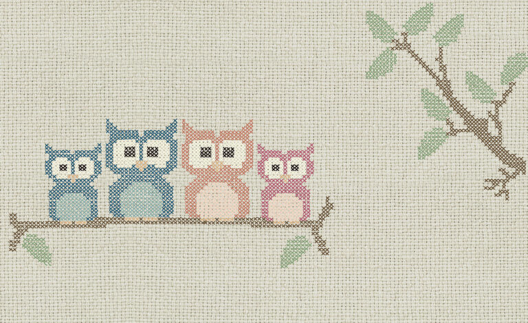 Nursery wallpaper mural of owls on branch