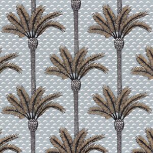 Palm tree tropical modern wallpaper in pale blue