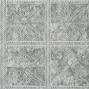 grey tribal wallpaper in leaf design