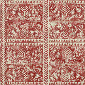 red Leafy design African craft style wallpaper