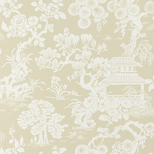 Beige floral Asian inspired wallpaper