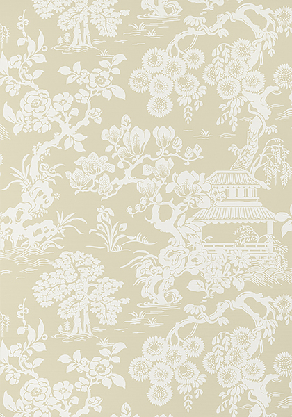 Beige floral Asian inspired wallpaper