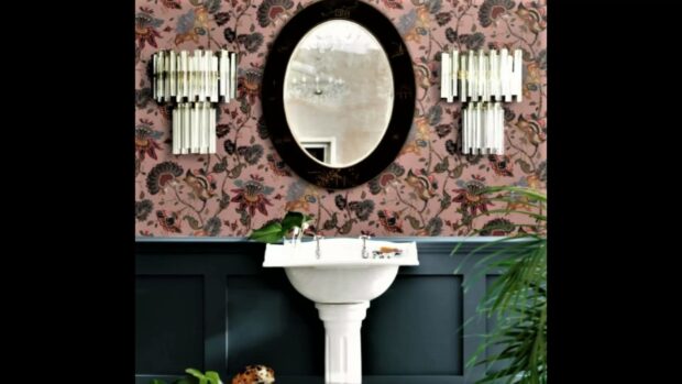 powder room wallpaper pink vintage bohemian style wallpaper