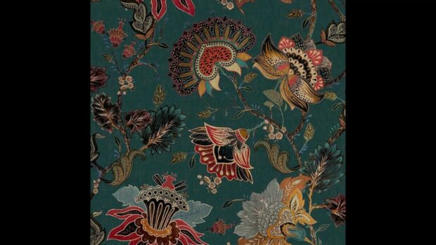 Botanical wallpaper teal vintage floral