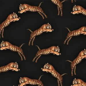 Black wallpaper with pouncing tigers