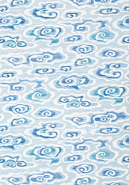 blue cloud pattern kids wallpaper and faux grasscloth