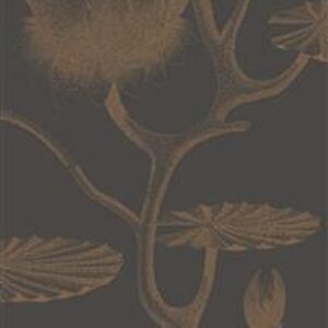 Gold and charcoal wallpaper featuring lily flowers