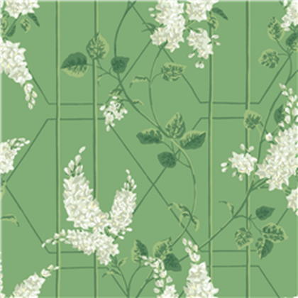 Green wallpaper classic trellis and flower