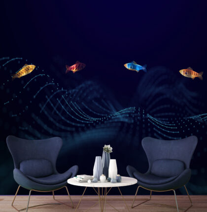 Chairs in front of mural -soundproof wallpaper digital underwater scene