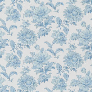 English Garden Floral wallpaper in blue delft