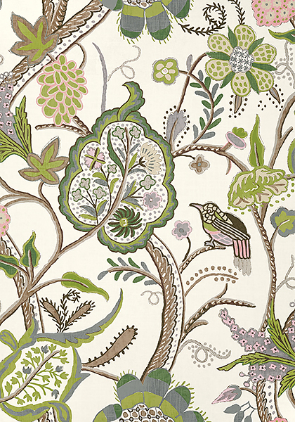 Brown and green wallpaper pattern on a cream background - Windsor