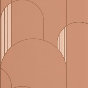 Coral coloured Art Deco wallpaper of high curves for a bold feature wall