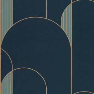 High Walls in petrol blue from Casadeco is an Art Deco large scale wallpaper design