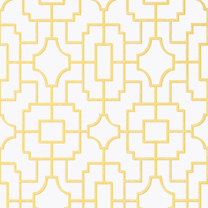 Fretwork wallpaper in Yellow by Thibaut - a Asian inspired trellis pattern